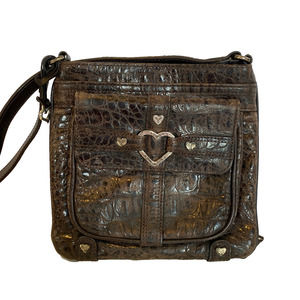 Vtg. Brighton Croc Leather Crossbody Pockets Wallet Built-In Brown PLEASE READ